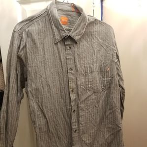 HUGO BOSS DISTRESS WRINKLE DRESS SHIRT PIN STRIPE